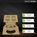 Purple Exclusive Square Flat Cut Floor Drain in Yellow Gold PVD Coating (5 x 5 Inches) with Cockroach Trap - LIPKA - Lipka Home