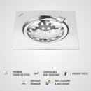 Eon Square Flat Cut Floor Drain with Hinge (6 x 6 Inches) - LIPKA - Lipka Home