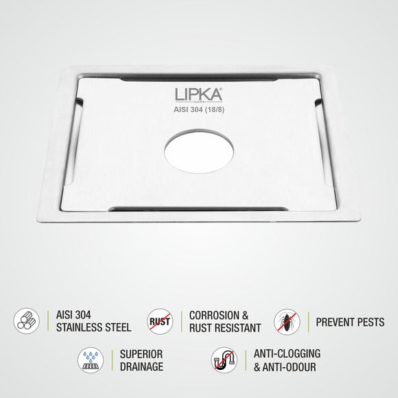 Yellow Exclusive Square Flat Cut Floor Drain (6 x 6 Inches) with Hole - LIPKA - Lipka Home