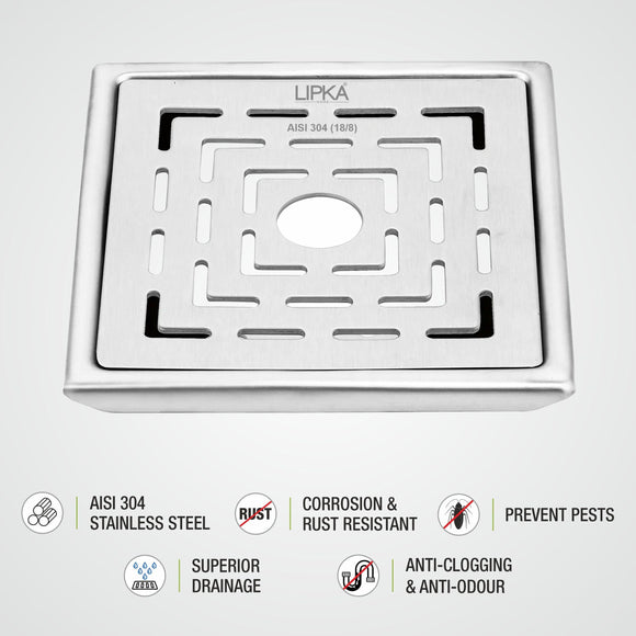 Orange Exclusive Square Floor Drain (6 x 6 Inches) with Hole - LIPKA - Lipka Home