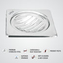 Eon Square Floor Drain with Classic Jali (5 x 5 Inches) - LIPKA - Lipka Home