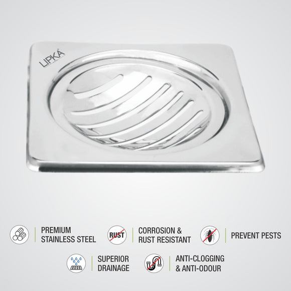 Eon Square Floor Drain with Classic Jali (5 x 5 Inches) - LIPKA - Lipka Home