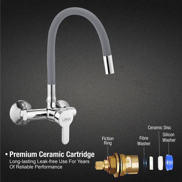 Fusion Single Lever Sink Mixer with Grey Flexible Silicone Spout (20 Inches) - LIPKA - Lipka Home