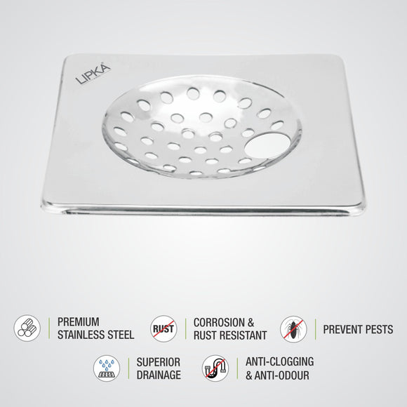 UNO Square Floor Drain (6 x 6 Inches) with Hole - LIPKA - Lipka Home
