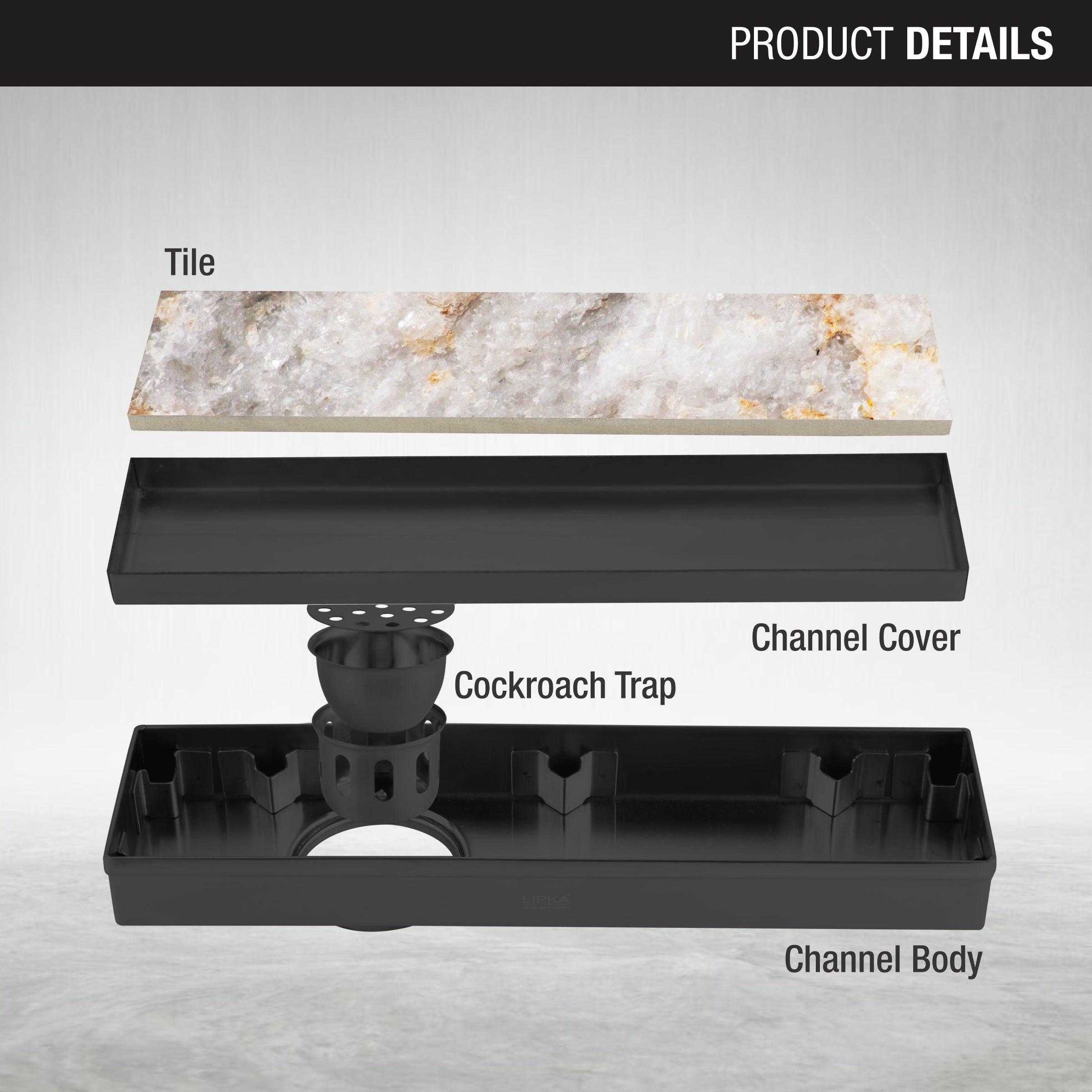 Tile Insert Shower Drain Channel - Black (18 x 3 Inches) parts