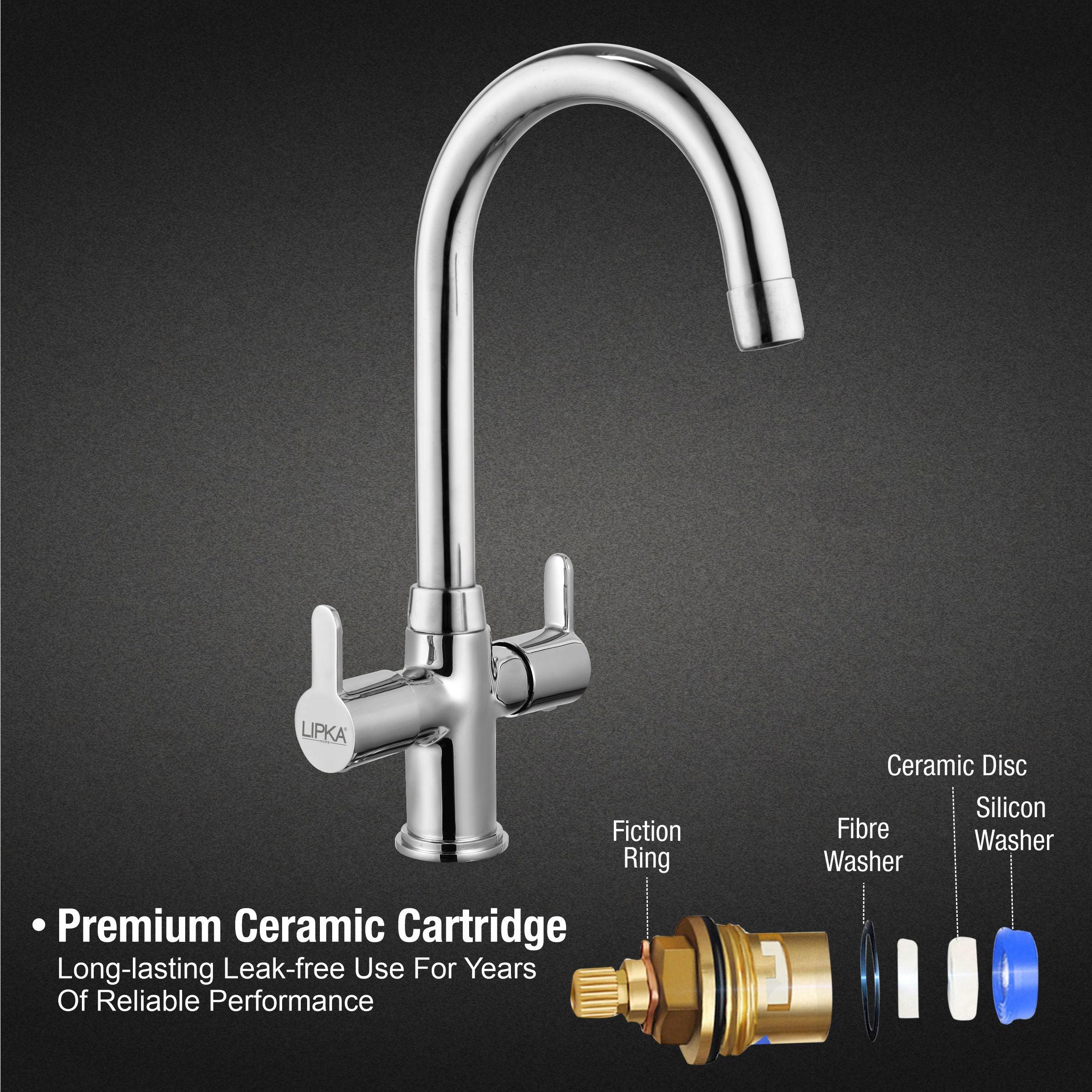 Fusion Centre Hole Basin Mixer Brass Faucet with Round Swivel Spout (15 Inches) - LIPKA - Lipka Home
