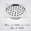 Super Sleek Square Flat Cut Floor Drain (5 x 5 Inches) with Cockroach Trap - LIPKA - Lipka Home