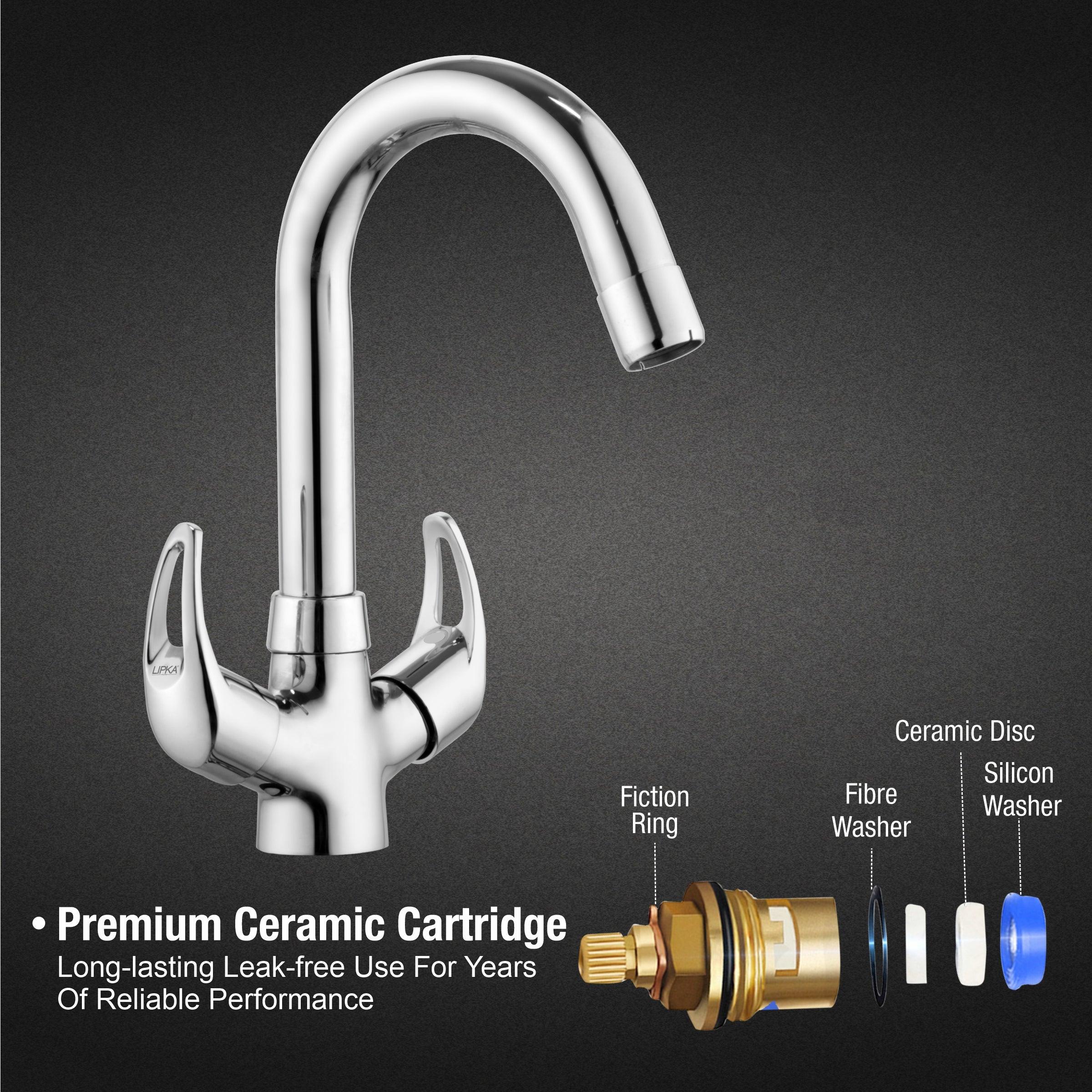 Pixel Centre Hole Basin Mixer Brass Faucet with Round Swivel Spout (12 Inches) - LIPKA - Lipka Home