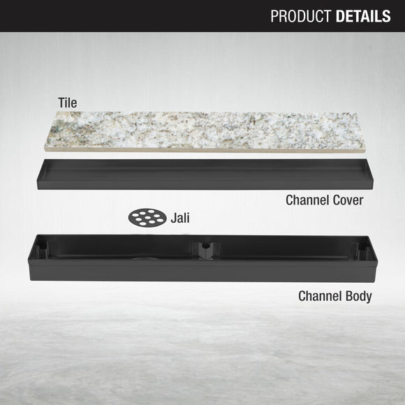 Tile Insert Shower Drain Channel - Black (12 x 2 Inches) - LIPKA - Lipka Home