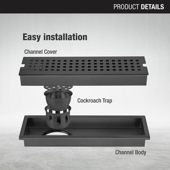 Palo Shower Drain Channel - Black (12 x 4 Inches) - LIPKA - Lipka Home