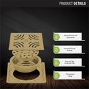 Purple Exclusive Square Floor Drain in Yellow Gold PVD Coating (6 x 6 Inches) with Cockroach Trap - LIPKA - Lipka Home