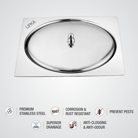 Saturn Square Flat Cut Floor Drain (5 x 5 Inches) - LIPKA - Lipka Home