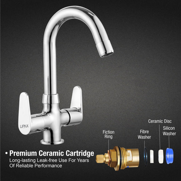 Virgo Centre Hole Basin Mixer Brass Faucet with Round Swivel Spout (12 Inches) - LIPKA - Lipka Home