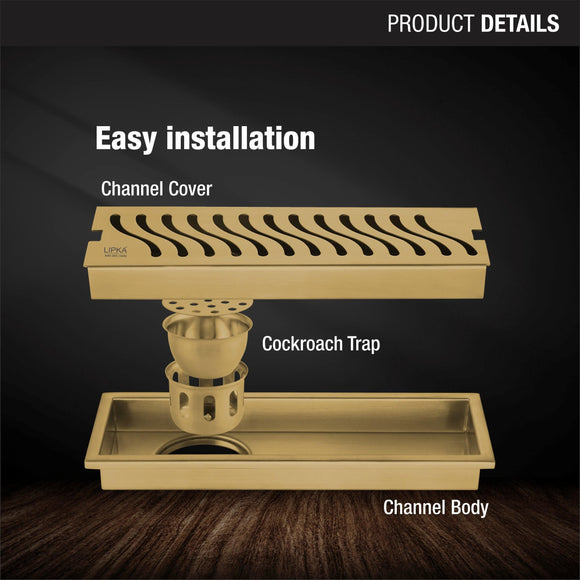 Wave Shower Drain Channel - Yellow Gold (40 x 5 Inches) - LIPKA - Lipka Home