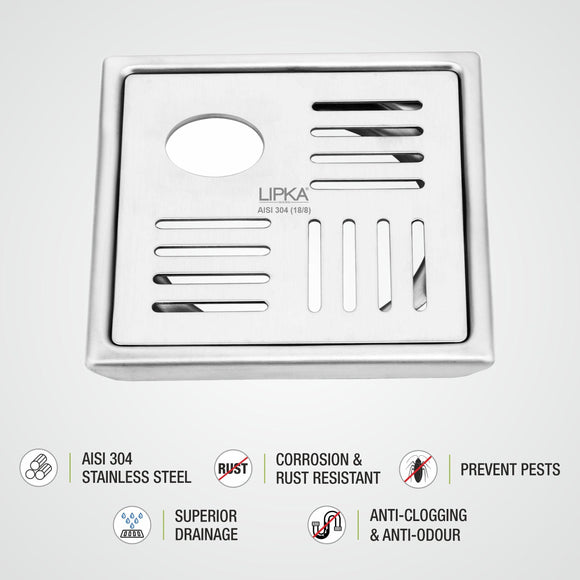 Pink Exclusive Square Floor Drain (5 x 5 Inches) with Hole - LIPKA - Lipka Home