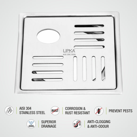 Pink Exclusive Square Flat Cut Floor Drain (6 x 6 Inches) with Hole - LIPKA - Lipka Home