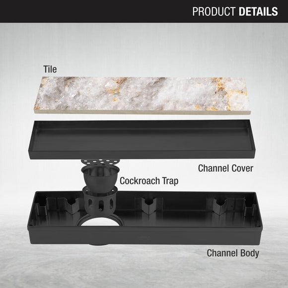 Tile Insert Shower Drain Channel - Black (12 x 3 Inches) - LIPKA - Lipka Home