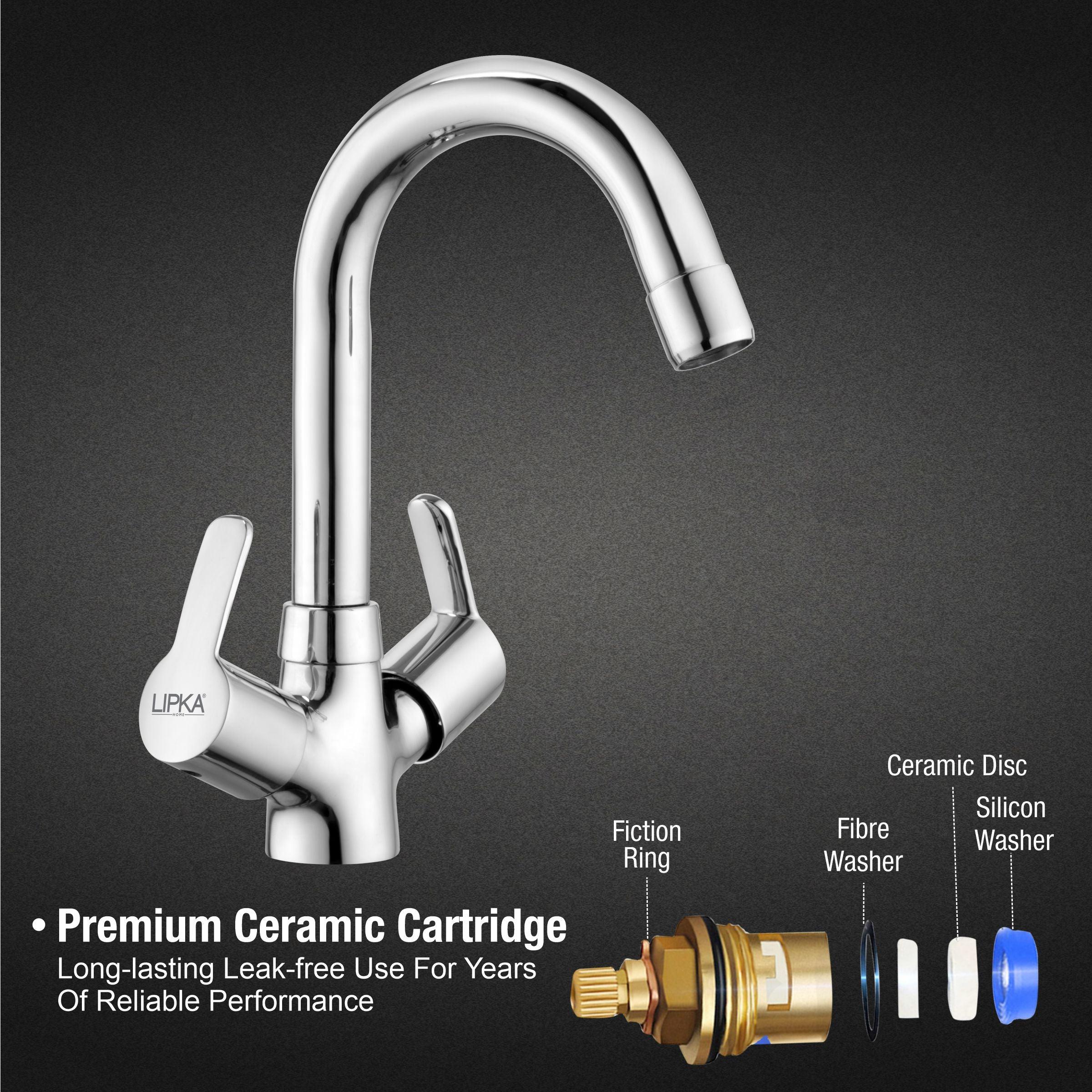 Frenk Centre Hole Basin Mixer Brass Faucet with Round Swivel Spout (12 Inches) - LIPKA - Lipka Home