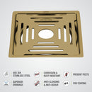 Green Exclusive Square Flat Cut Floor Drain in Yellow Gold PVD Coating (6 x 6 Inches) with Hole - LIPKA - Lipka Home