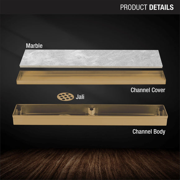 Marble Insert Shower Drain Channel - Yellow Gold (40 x 2 Inches) - LIPKA - Lipka Home