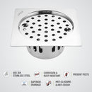 Square Flat Cut Floor Drain (5 x 5 Inches) with Lock and Cockroach Trap - LIPKA - Lipka Home