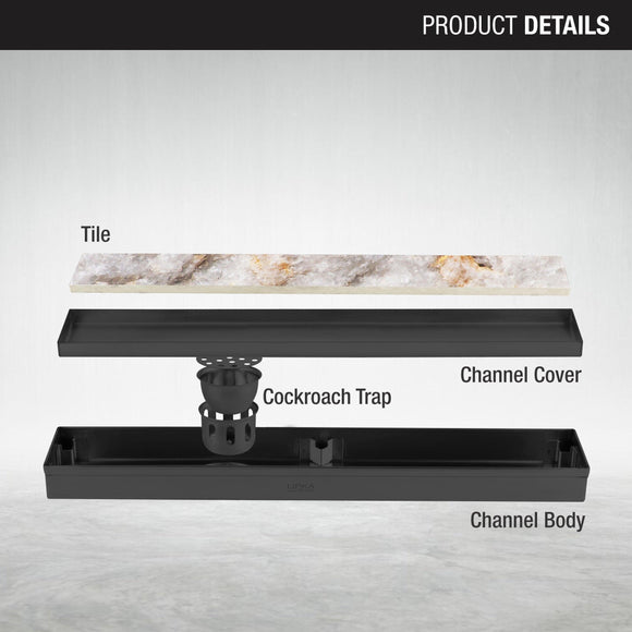 Tile Insert Shower Drain Channel - Black (32 x 3 Inches) - LIPKA - Lipka Home