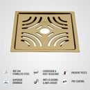Purple Exclusive Square Flat Cut Floor Drain in Yellow Gold PVD Coating (6 x 6 Inches) with Hole - LIPKA - Lipka Home