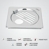 Eon Square Floor Drain with Golden Classic Jali, Hinge and Hole (5 x 5 Inches) - LIPKA
