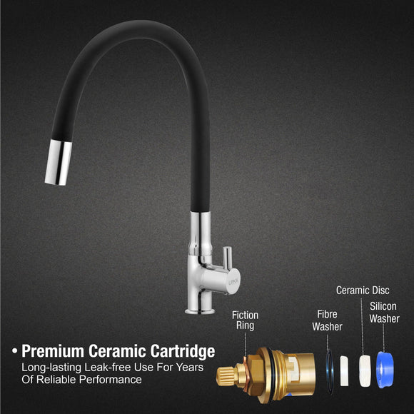 Kyron Swan Neck Brass Faucet with Flexible Silicone Spout (Black) - LIPKA - Lipka Home