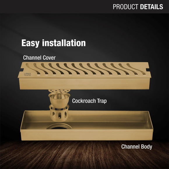 Wave Shower Drain Channel - Yellow Gold (12 x 3 Inches) - LIPKA - Lipka Home