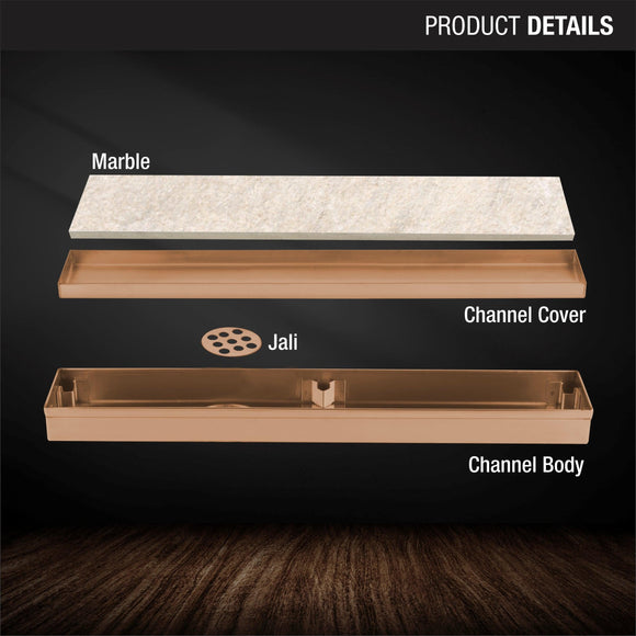 Marble Insert Shower Drain Channel - Antique Copper (40 x 2 Inches) - LIPKA - Lipka Home