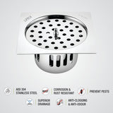 Square Flat Cut Floor Drain (6 x 6 Inches) with Lid and Cockroach Trap - LIPKA