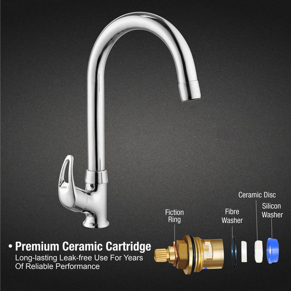 Pixel Swan Neck Brass Faucet with Round Swivel Spout (15 Inches) - LIPKA - Lipka Home