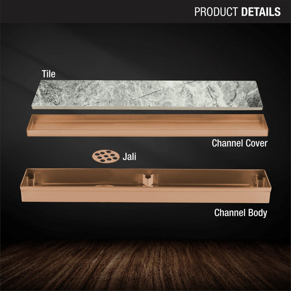 Tile Insert Shower Drain Channel - Yellow Gold (40 x 2 Inches) - LIPKA - Lipka Home