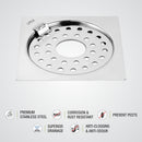 Eon Square Flat Cut Floor Drain with Plain Jali, Hinge and Hole (6 x 6 Inches) - LIPKA - Lipka Home