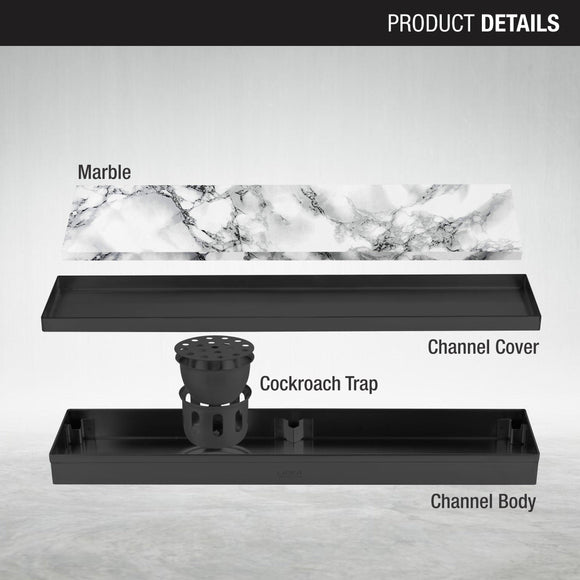Marble Insert Shower Drain Channel - Black (32 x 5 Inches) - LIPKA - Lipka Home