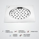 Eon Square Flat Cut Floor Drain with Plain Jali and Lock (6 x 6 Inches) - LIPKA - Lipka Home