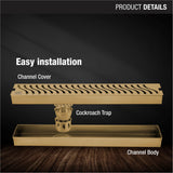 Wave Shower Drain Channel - Yellow Gold (40 x 3 Inches) - LIPKA