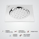 Eon Square Flat Cut Floor Drain with Plain Jali and Hinge (6 x 6 Inches) - LIPKA - Lipka Home