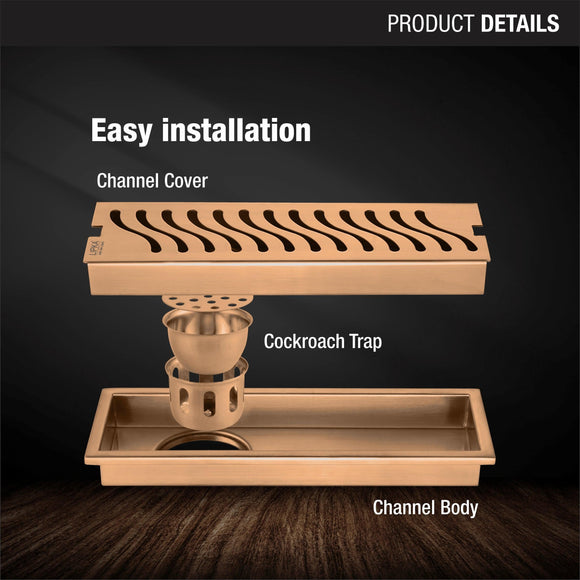 Wave Shower Drain Channel - Antique Copper (18 x 5 Inches) - LIPKA - Lipka Home