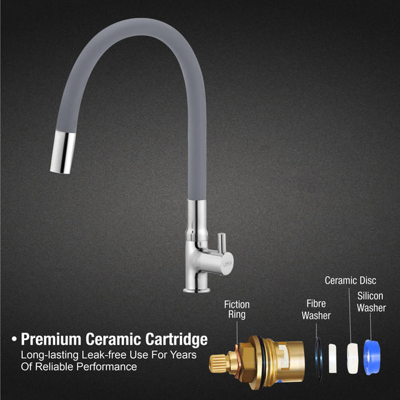 Kyron Swan Neck Brass Faucet with Flexible Silicone Spout (Grey) - LIPKA - Lipka Home