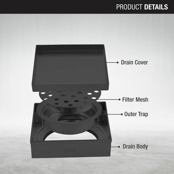 Marble Insert Square Floor Drain - Black (5 x 5 Inches) - LIPKA - Lipka Home