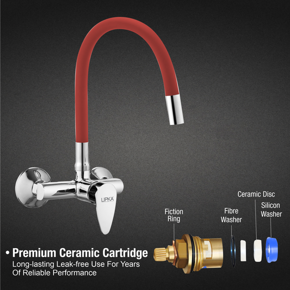 Virgo Single Lever Sink Mixer with Red Flexible Silicone Spout (20 Inches) - LIPKA - Lipka Home