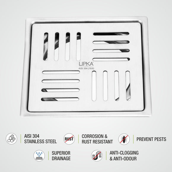 Pink Exclusive Square Flat Cut Floor Drain (6 x 6 Inches) - LIPKA - Lipka Home