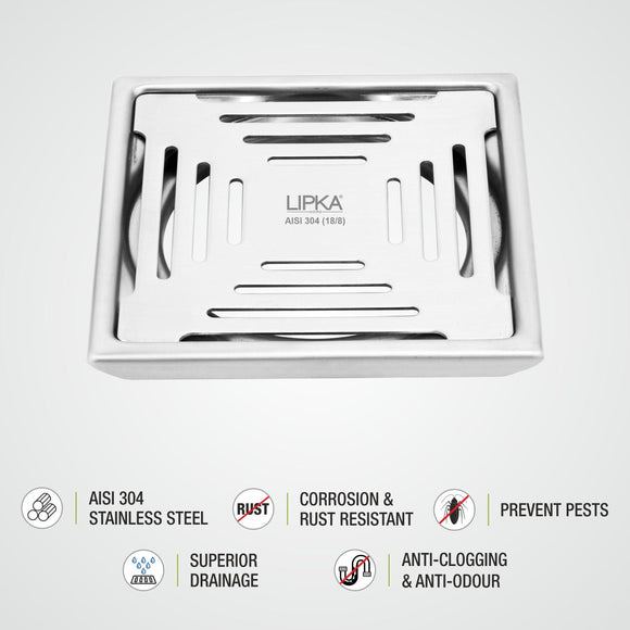 Green Exclusive Square Floor Drain (5 x 5 Inches) - LIPKA - Lipka Home
