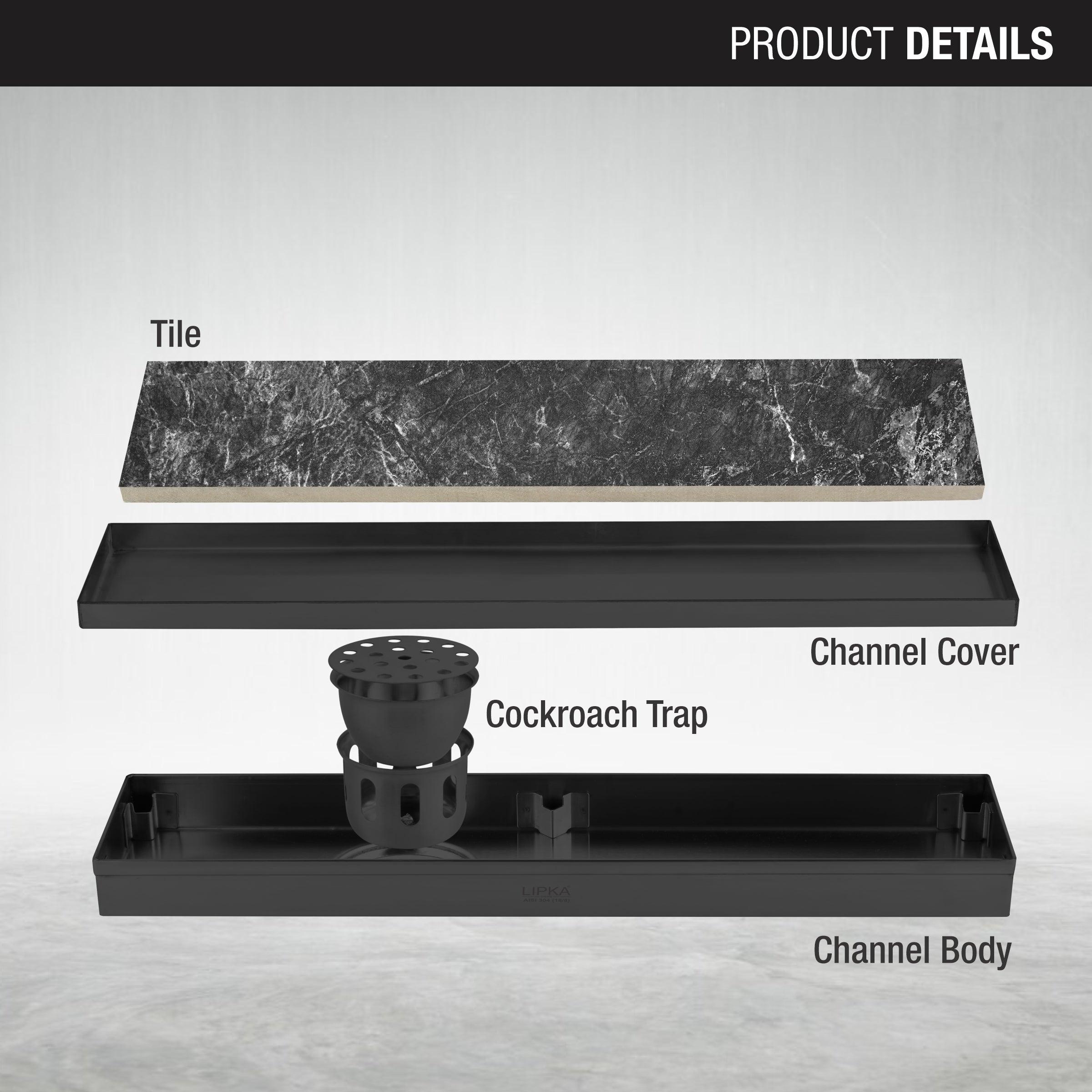 Tile Insert Shower Drain Channel - Black (24 x 4 Inches) - LIPKA - Lipka Home