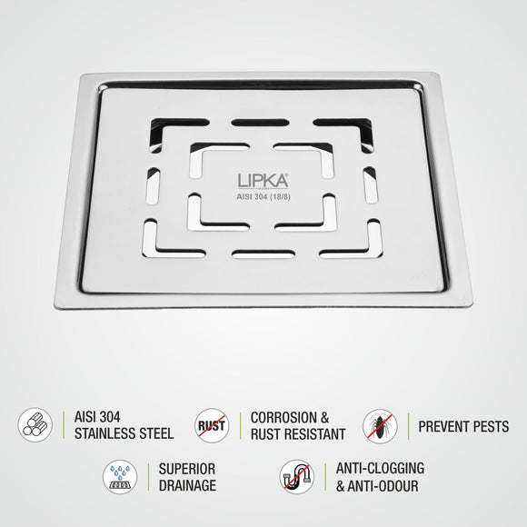 Orange Exclusive Square Flat Cut Floor Drain (5 x 5 Inches) - LIPKA - Lipka Home