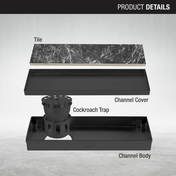 Tile Insert Shower Drain Channel - Black (12 x 5 Inches) - LIPKA - Lipka Home