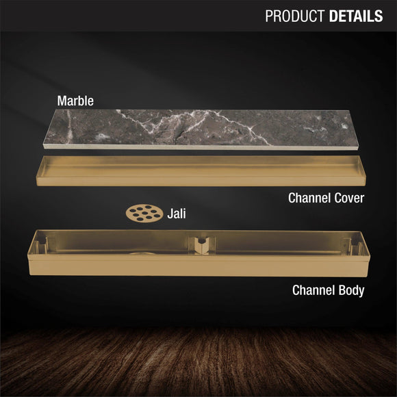 Marble Insert Shower Drain Channel - Yellow Gold (18 x 2 Inches) - LIPKA - Lipka Home