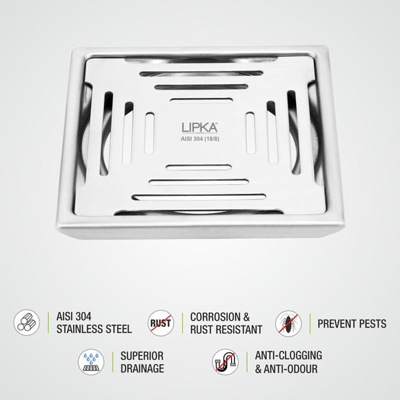 Green Exclusive Square Floor Drain (6 x 6 Inches) - LIPKA - Lipka Home